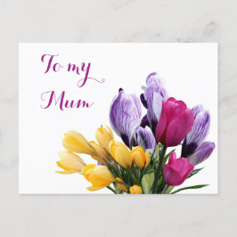 ムーかわいらしム用紫色の黄色いピンクのチューリップ シーズンポストカード