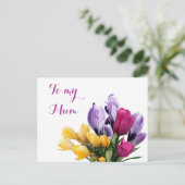 ムーかわいらしム用紫色の黄色いピンクのチューリップ シーズンポストカード (スタンド正面)