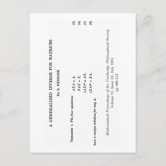 ムーア – ペンローズの定義 ポストカード (正面)