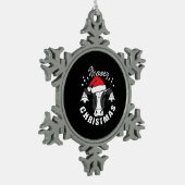 ムーイクリスマス – サンタハット付き牛の頭デザイン スノーフレークピューターオーナメント (左)