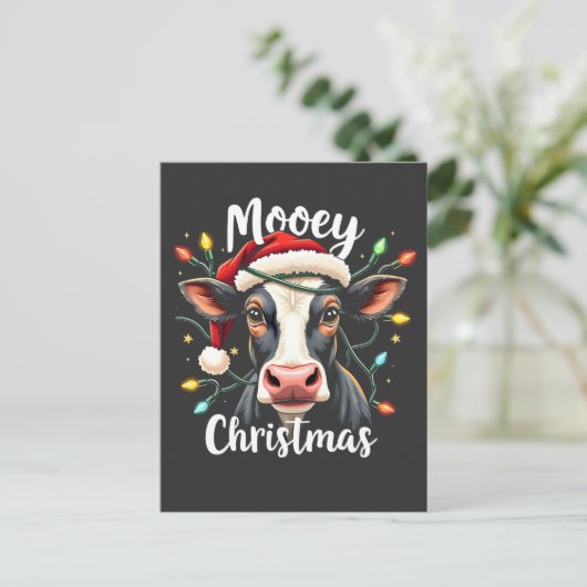 ムーイークリスマスおもしろいクリスマス牛の牛の愛好家 ポストカード (スタンド正面)