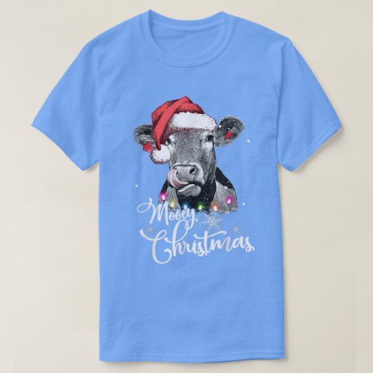 ムーイークリスマスおもしろいハイファーカウサンタクリスマスライトファ Tシャツ (デザイン正面)