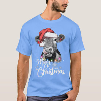 ムーイークリスマスおもしろいハイファーカウサンタクリスマスライトファ Tシャツ