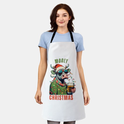 ムーイークリスマスハイランドカウライトサンタハットT市 エプロン (着用した状態)