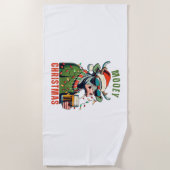 ムーイークリスマスハイランドカウライトサンタハットT市 ビーチタオル (正面)