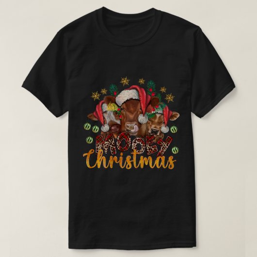ムーイークリスマスフィクスサンタカウファームヒョウのビュッフル Tシャツ (デザイン正面)