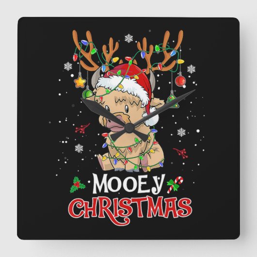 ムーイーハイランドカウクリスマス スクエア壁時計 (正面)