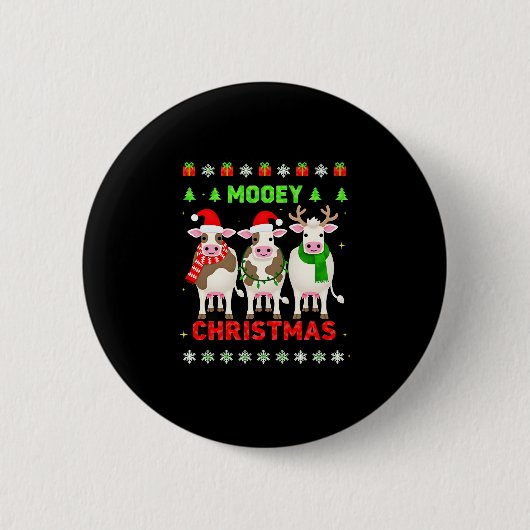 ムーイー クリスマス 牛 クリスマス おかしなセーター パジャマ 缶バッジ (正面)