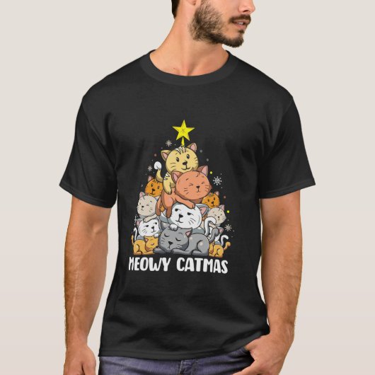 ムーウィカタマスキャットクリスマスツリークリスマスガールズボーイズフー Tシャツ (正面)