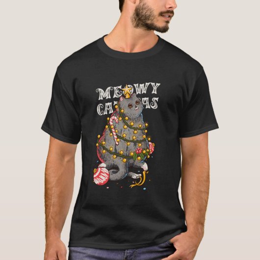 ムーウィカタマスキャットクリスマスツリークリスマスガールズボーイズフー Tシャツ (正面)