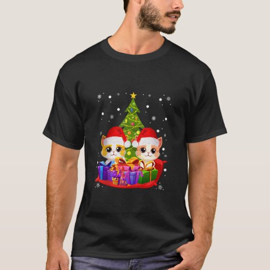 ムーウィカタマスキャットクリスマスツリークリスマスホリデーサンタ Tシャツ (正面)