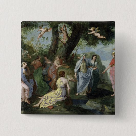 ムーサを持つMinerva 缶バッジ (正面)