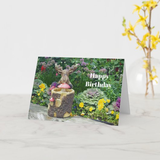 ムースおもしろいフローラガーデンフォト誕生日 カード (黄色い花)