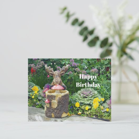 ムースおもしろいフローラガーデンフォト誕生日 ポストカード (スタンド正面)