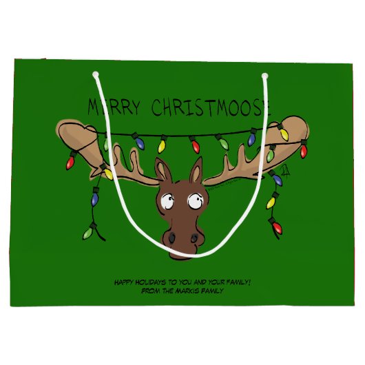 ムースかわいいおもしろいクリスマス ラージペーパーバッグ (裏面)