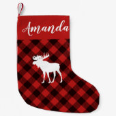 ムースとバッファロー赤と黒の格子模様のクリスマス スモールクリスマスストッキング (正面)