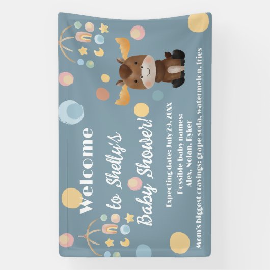 ムースとモバイルの赤ちゃんシャワーのバナー 横断幕 (縦)