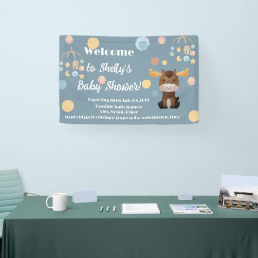 ムースとモバイルの赤ちゃんシャワーのバナー 横断幕 (トレードショー)