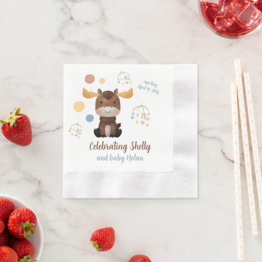 ムースとモバイル赤ちゃんシャワーカクテルナプキン 縁ありカクテルナプキン (インサイチュ)