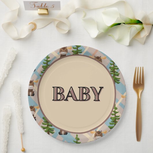 ムースとモバイル赤ちゃんシャワー紙プレート ペーパープレート (ウェディング)