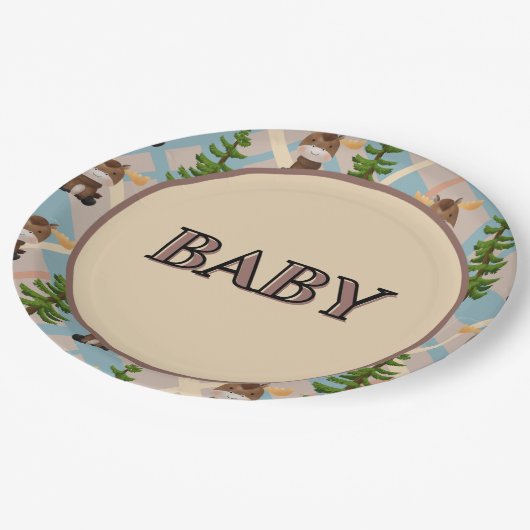 ムースとモバイル赤ちゃんシャワー紙プレート ペーパープレート (アングル)