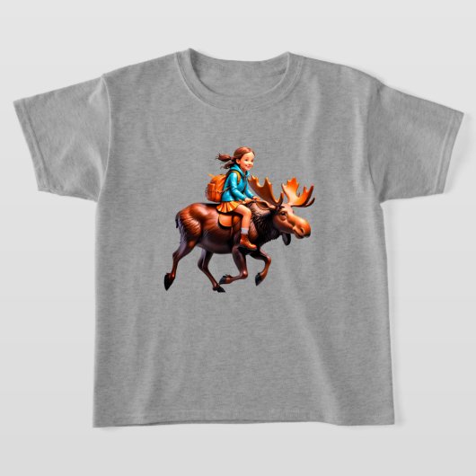 ムースに乗る女子学生 Tシャツ (レイダウン)
