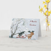 ムースのクリスマスツリーを引っ張るクリスマス カード (黄色い花)