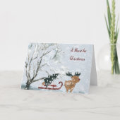 ムースのクリスマスツリーを引っ張るクリスマス カード (正面)