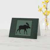 ムースのシルエット　緑と黒のチェック カード (黄色い花)