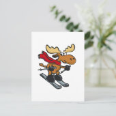 ムースは冬はスケートで滑る |背景色 ポストカード (スタンド正面)