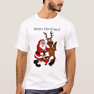 ムースを持つサンタクロース-ハッピークリスマス Tシャツ