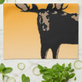 ムースアットサンセット – オリジナルワイルドライフアート キッチンタオル (折り畳み)