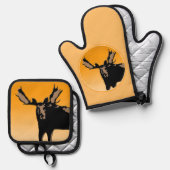 ムースアットサンセット – オリジナルワイルドライフアート 鍋つかみ&鍋敷きセット (正面/裏面)