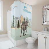 ムースウォーターカラー森林動物の森キャビン シャワーカーテン (インサイチュ)