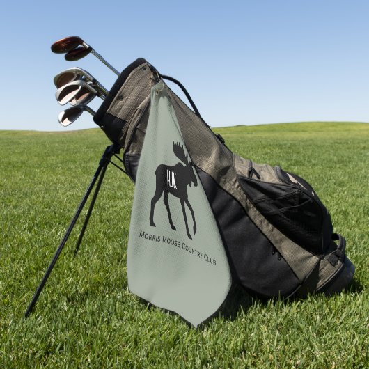 ムースシルエット名前をカスタムする野生動物 ゴルフタオル (グリーン)