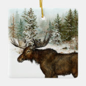 ムーススノーウィーフォレスト自然ウィンターホリデーヴィンテージ セラミックオーナメント (正面)