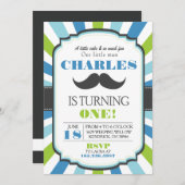 ムースティッシュバッシュブルー誕生日招待状 招待状 (正面/裏面)