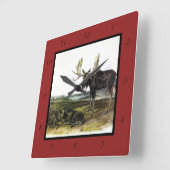 ムースディアー(ムース – Alces alces)by Audubon スクエア壁時計 (傾斜)