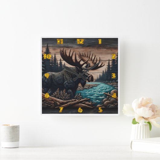 ムースバイセレ威厳のあるーネフォレストリバー スクエア壁時計 (ホーム)