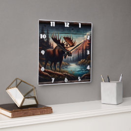 ムースバイ威厳のあるトランクルマウンテンストリーム スクエア壁時計