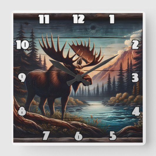 ムースバイ威厳のあるトランクルマウンテンストリーム スクエア壁時計 (正面)