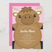 ムースバースデーパーティーピンク 招待状 (正面/裏面)