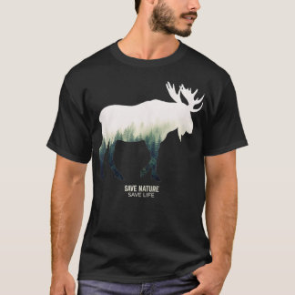 ムースフォレストアニマル自然環境ウィルダネス  Tシャツ