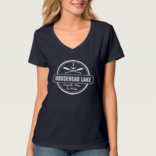 ムースヘッドレイクメインいかりカスタムタウンアンドネーム Tシャツ (正面)