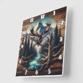 ムースヘッド山オーバールッキング渓流 スクエア壁時計 (傾斜)