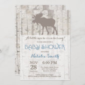 ムースボーイ赤ちゃんシャワー招待状ウッドラ素朴ンド 招待状 (正面/裏面)