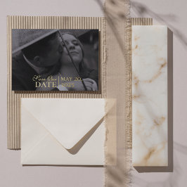 ムースモダンブラウン写真とホイル日付を保存 箔招待状