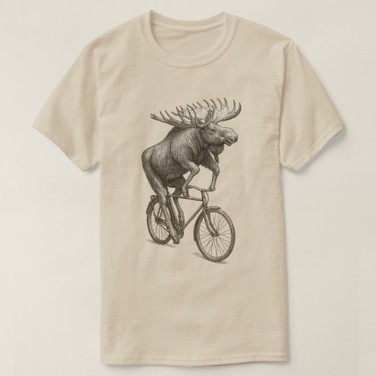 ムースライディング自転車ヴィンテージ動物アートラバー Tシャツ (デザイン正面)