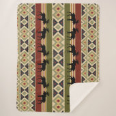 ムースワイルドライフアニマルレッドグリーンオークルイカットストライプ シェルパブランケット (正面)