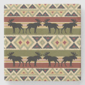 ムースワイルドライフアニマルレッドグリーンオークルイカットストライプ ストーンコースター (正面)